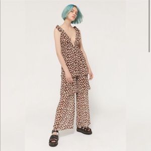 Inge Chiffon Plunging Tiered Ruffle Jumpsuit